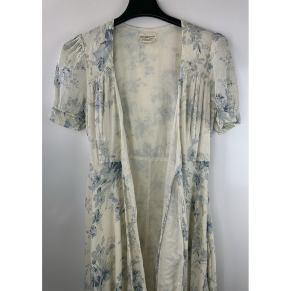 Ralph Lauren Denim & Supply Wrap Dress Blue Cream Floral Ruffle Cotton Large - Picture 7 of 15